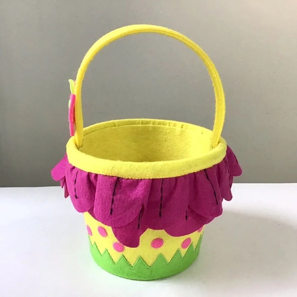 Decorative Felt Basket Bucket with Handle Butterfly Grass Flower Petals Ruffle